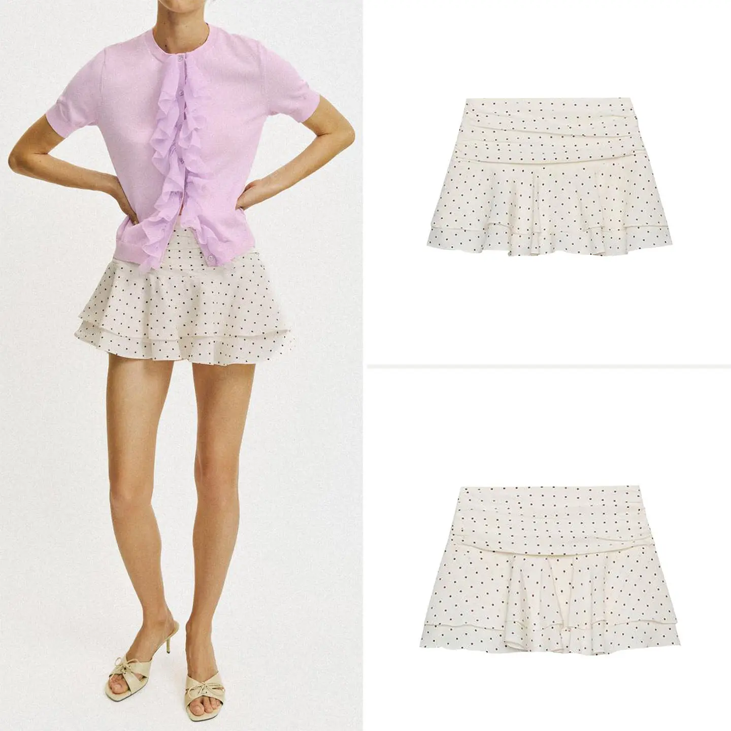 

Fashionable Polka Dot Pleated Skirt Pants Women's Layered Decoration Summer New Arrival ZADATA Brand Short Pants