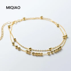 MIQIAO 925 Sterling Silver Anklets Woman Bead Anklets For Women Bracelet On The Leg Bilayer Women's Ankle Chain Luxury