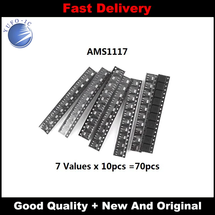 70pcs = 7 Kinds *10pcs AMS1117-3.3V AMS1117-2.5V AMS1117-1.8V AMS1117-1.5V AMS1117-1.2V  AMS1117 Kit  AMS1117-ADJ AMS1117-5.0V