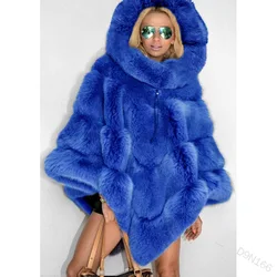 2023 Fashion Warm Winter Faux Fur Hooded Capes Women Faux Mink Fur Cloak Coat Ladies Fluffy Plush Jackets Female Elegant Chic