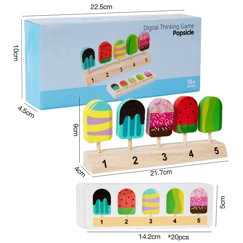Kids Shape Color Sorting Board Game Toys Wooden Fruit Candy Ice Cream Matching Game Logical Thinking Training Pretend Food Toys