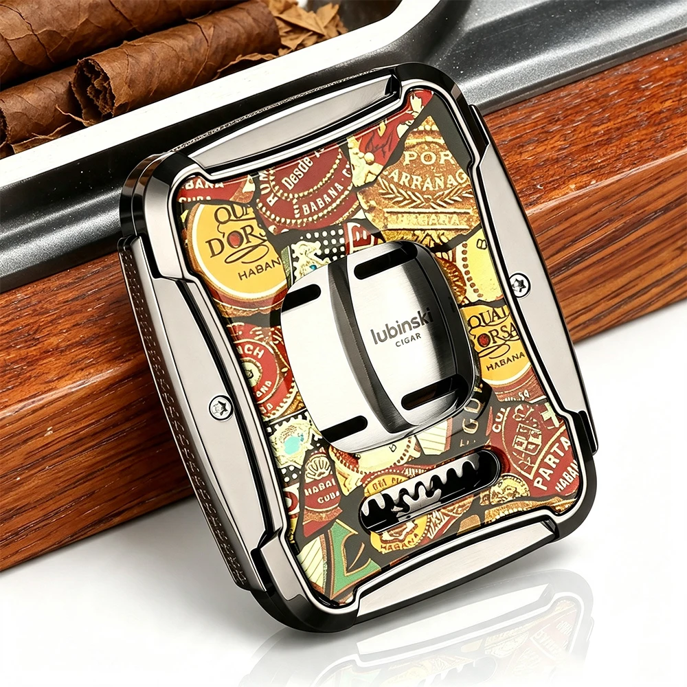 LUBINSKI Cigar Cutter Guillotine Luxury Double Blades Cigar Scissors Cutting Tool Shear Retro Style