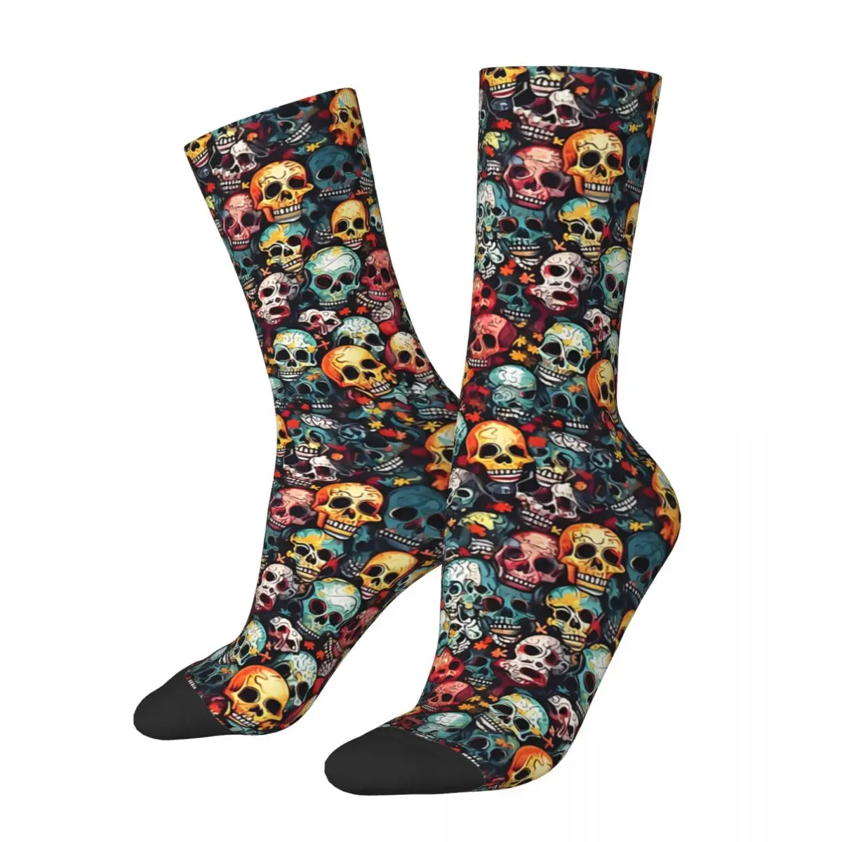 Funny Men\'s Socks Skulls Seamless Vintage Day of the Dead Street Style Crazy Crew Sock Gift Pattern Printed