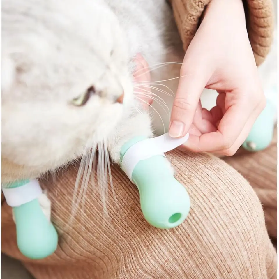 Adjustable Silicone Cat Claw Protector Bath Anti-Scratch Cat Shoes For Cat Pet Bath Wash Boots Cat Paw Nail Cover Pet Grooming S view 6