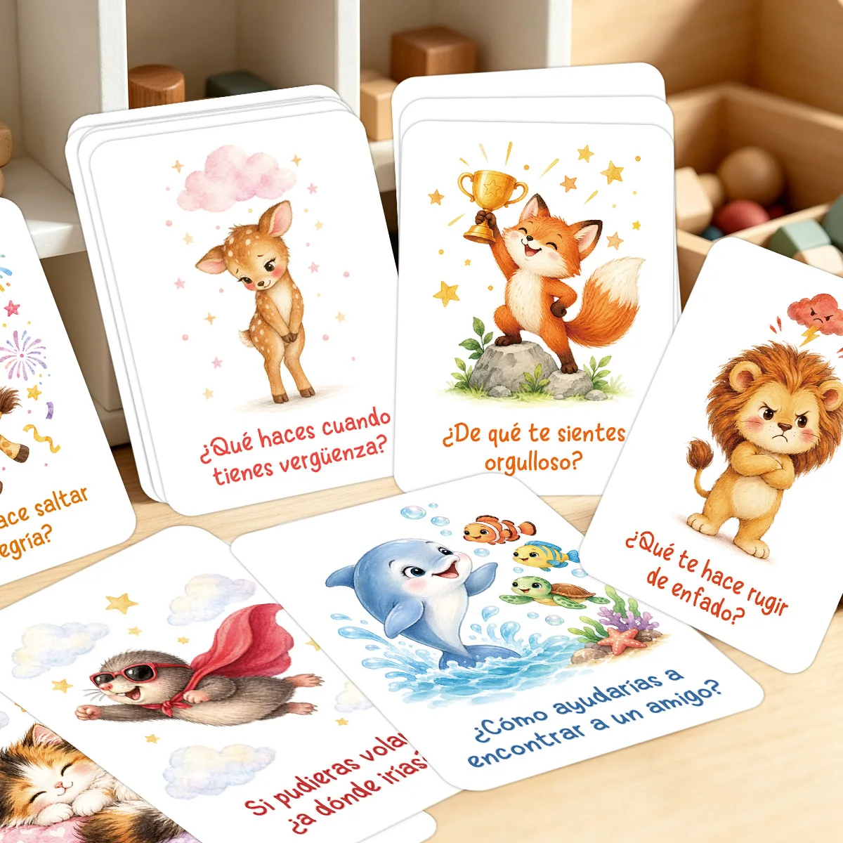 25pcs Animal Image Spanish Interactive Cards,Language Practice Questions Prompts Cards,Social Emotional Speech Therapy Supplies