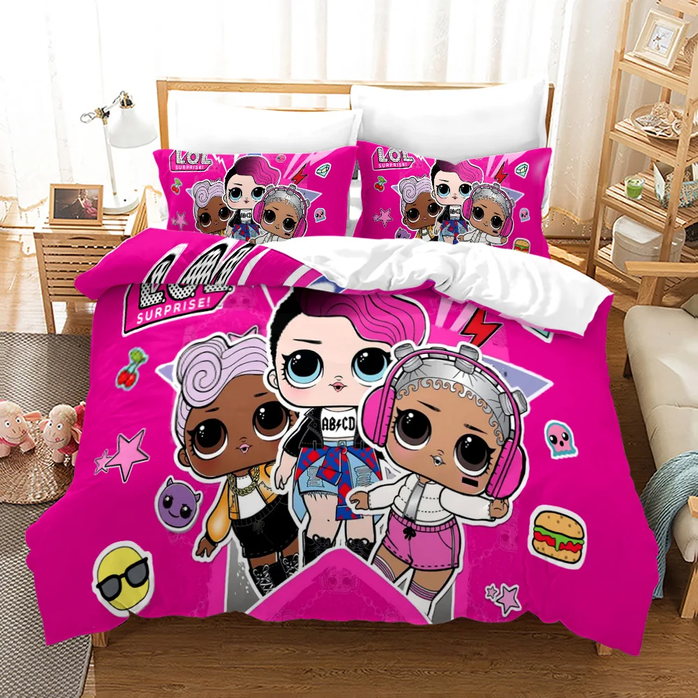 Anime Pink Doll 3PCS Single-sided Printed Series  BeddingSet Duvet Set Comfortable Breathable  Cover Sets Sheet Bedspreads