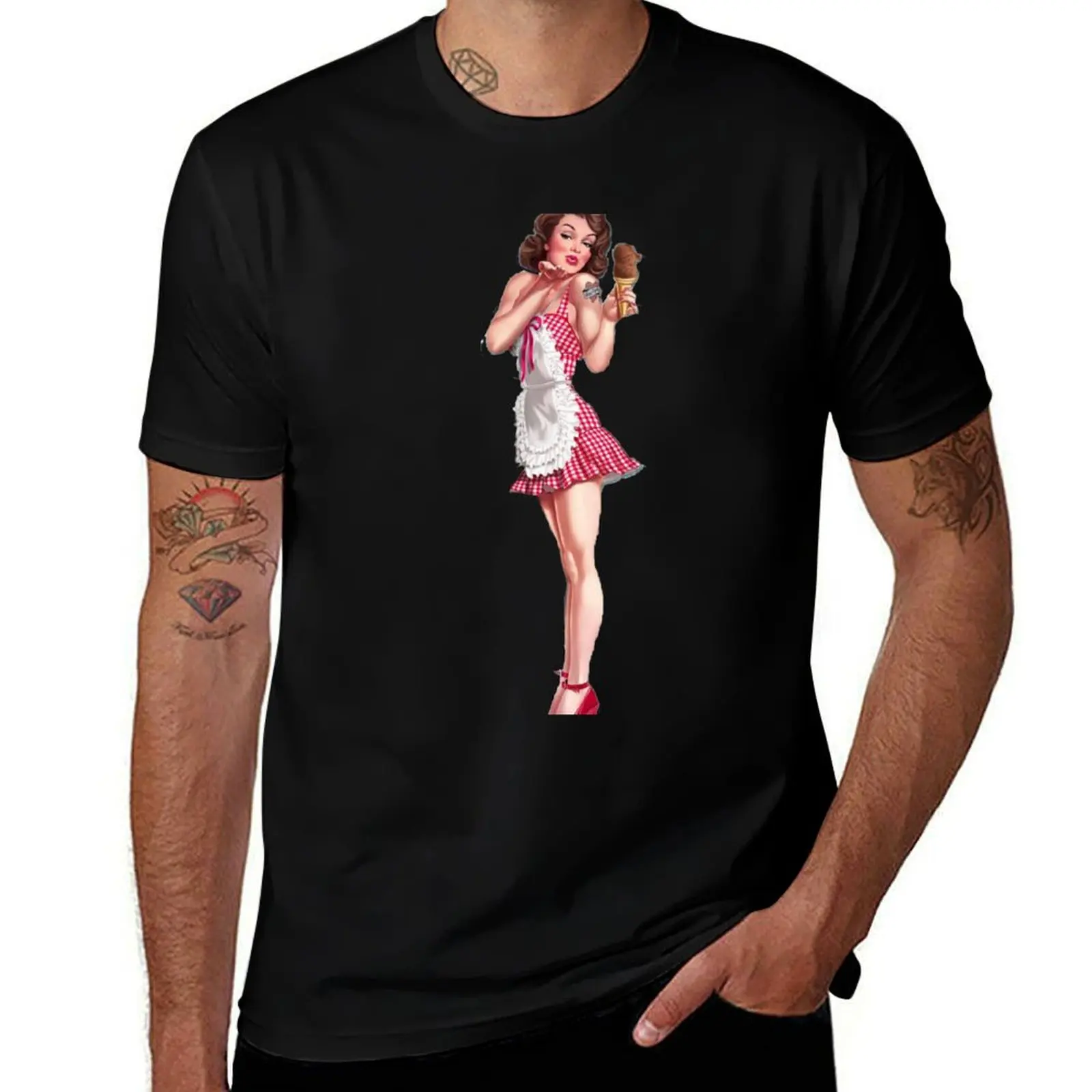 

Pin-up with chocolate ice cream T-Shirt t shirt custom print man t shirts for men T-Shirt