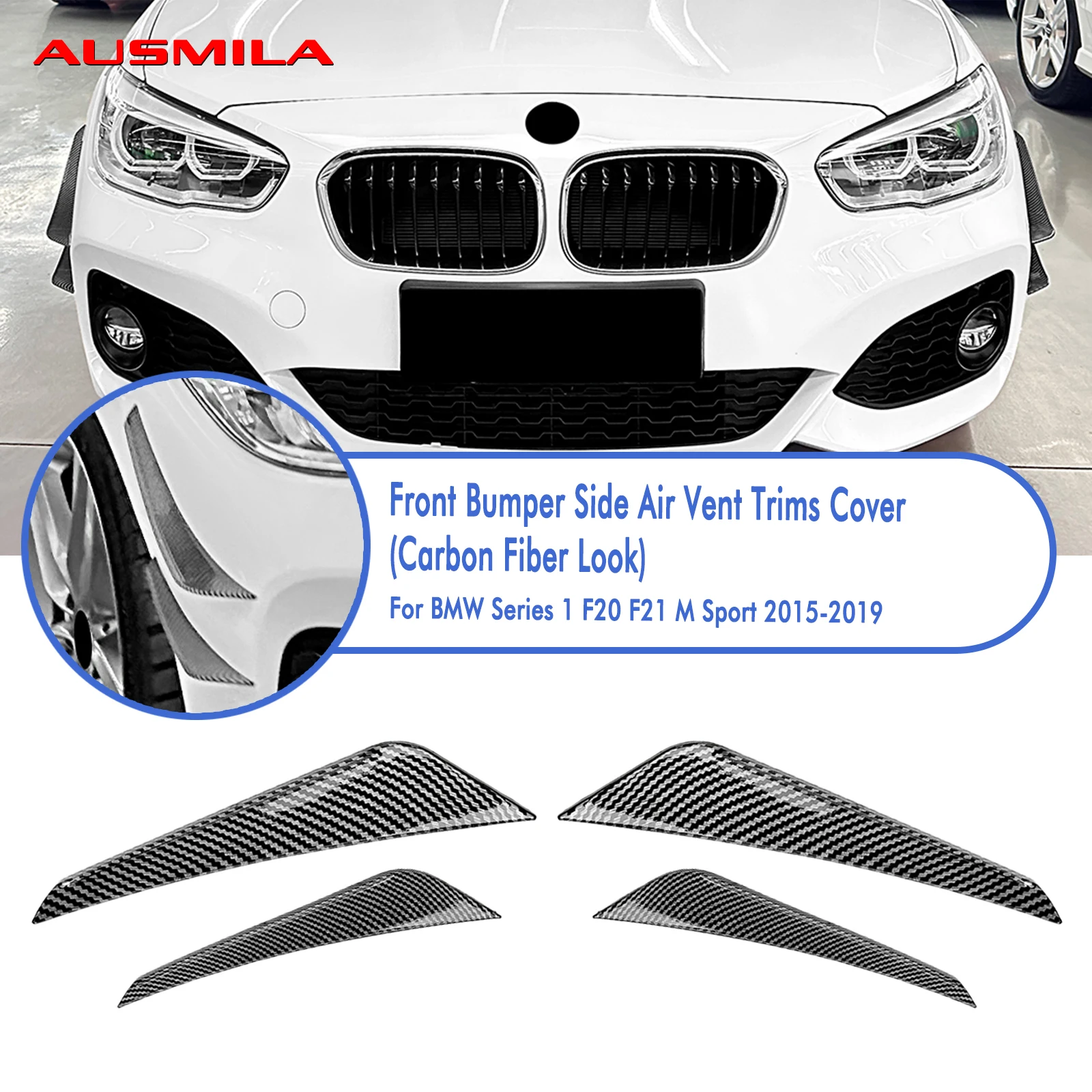 4PCS Front Air Vent Side Spoiler Intake Canard Trim For BMW 1 Series F20 F21 M Sport 2015 2016 2017 2018 2019