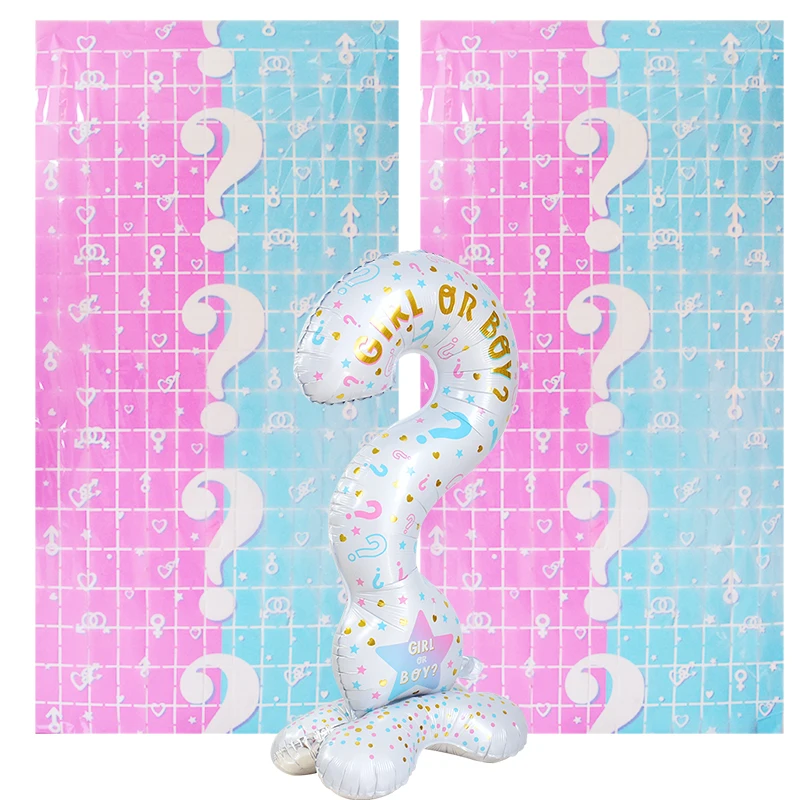 1pc Gender Reveal Question Mark Balloon Boy Or Girl Fringe Curtain Foil Ballon Stand For Birthday Baby Shower Party Decor Globos