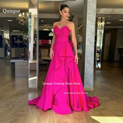 Qunque Fuchsia Sweetheart Evening Dress Pleat Floor Length With Bow Ruffles Prom Gown Formal Dress Vestido Gala 2024 Customized