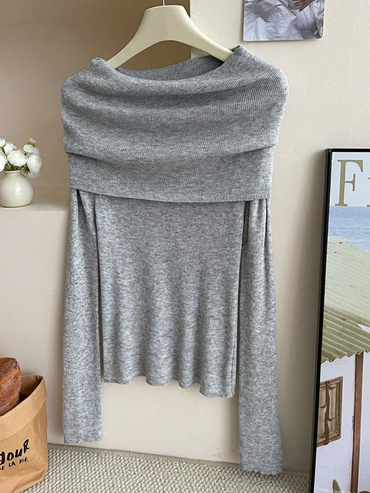 Donna autunno sexy slash neck morbido solido pullover sottile semplice maglione lavorato a maglia a maniche lunghe dolce streetwear top solidi vestiti Y2k