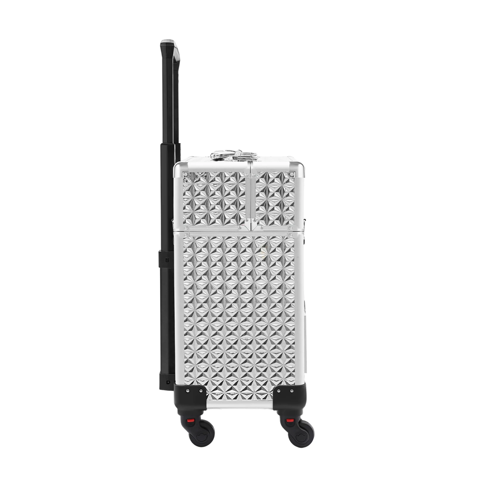 Rolling Makeup Case with 4 Detachable Wheels Aluminum 44.09 lbs Portable Drawer Hand-held Key Lockable (Silver) for Contests