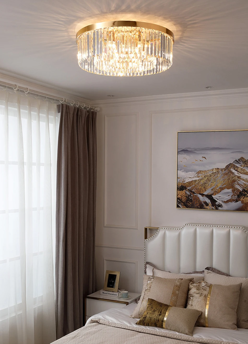 

Luxury Gold round Crystal Chandelier - LED Crystal Lamp for Living Room Bedroom Home Decor Ceiling Light Fixture Plated Design
