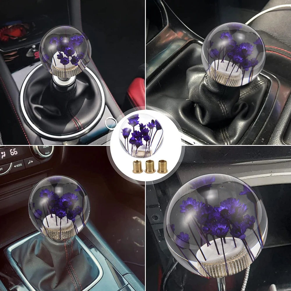 Round Flower Acrylic Shift Knob for Most Manual Automatic Car Gearstick, Car Accessories Gear Shifter Head Gear Knob Ball Handle