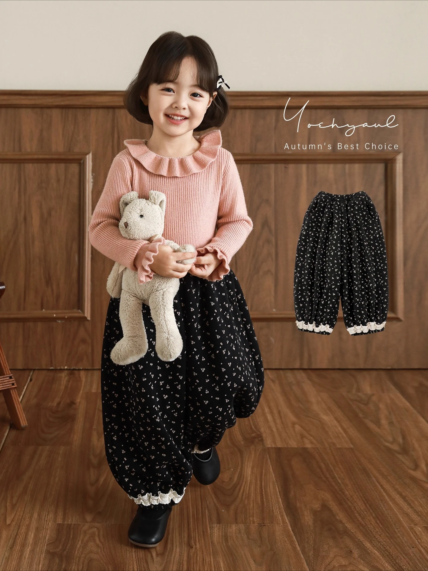 

2025 New Winter Girls Floral Pants Thermal Fleece Lined Bloomers Thickened Loose Trousers Age 1 to 7 Years