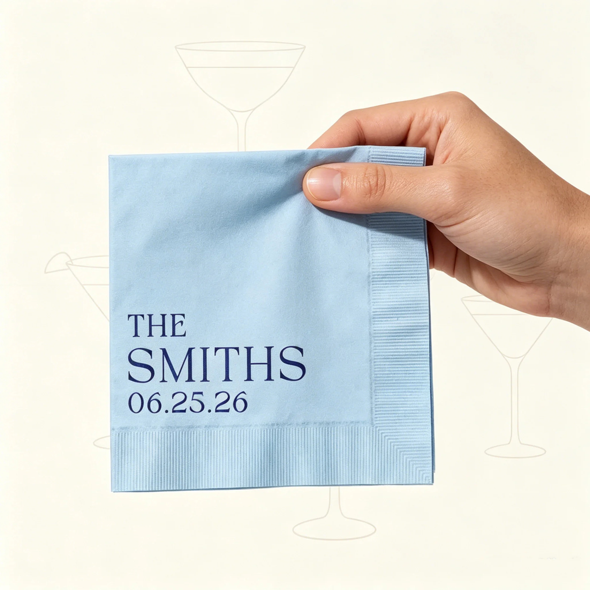 

50pcs Custom Minimalist Wedding Napkins, Personalized Family Name & Date Printed Disposable Cocktail Napkins, Multi-Colors Avail