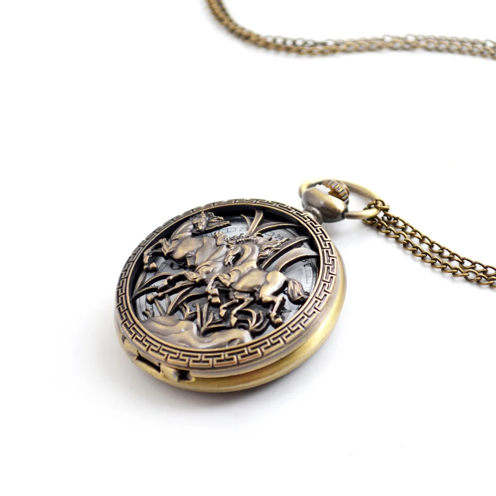 ساعة جيب ميكانيكية مع سلسلة للرجال ، ساعة فوب مجوهرات كلاسيكية فاخرة ، هيكل عظمي لحصان ستيمبانك ، هدية