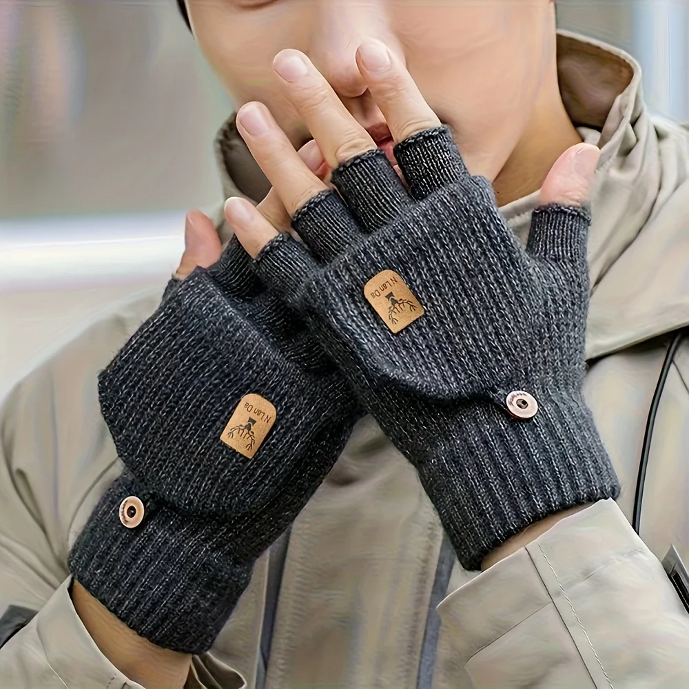 Fingerlose Klapphandschuhe für Herren und Damen, Winter-Halbfingerhandschuhe mit offener Klappfunktion, warme Touchscreen-Handschuhe zum Radfahren, Wandern, für Smartphones
