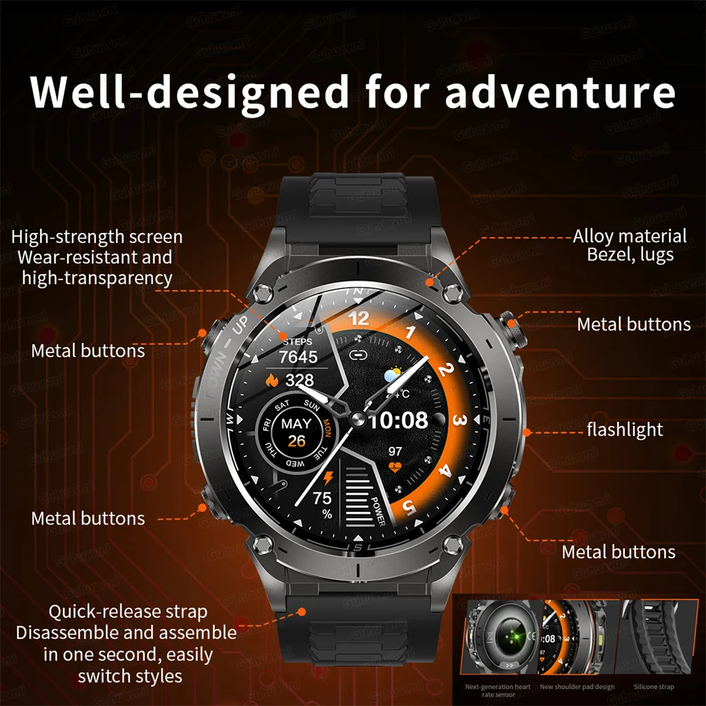 Jam Tangan Pintar GPS Luar Ruangan Baru untuk Xiaomi Huaiwei Jam Tangan Pintar Pria HD Layar AMOLED Kompas Tahan Air Panggilan Olahraga Pelacak GPS