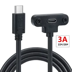 type-c USB 90 ° angle Male  to Female Extension Panel Mount Type Cable Charge Cord,1Feet Black (type-c  M/F)  0.3M