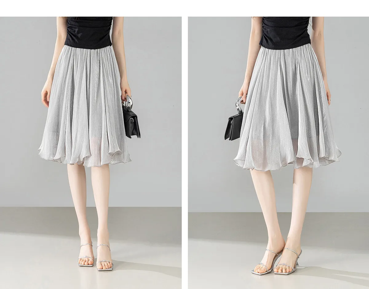 SENTUBILA Weißer Chiffon-Schimmerrock für Damen, Sommer 2026, Eleganter, Elastischer Bund, Unregelmäßiger, Lässiger Schirmrock Q62QG7308 – Detail 25