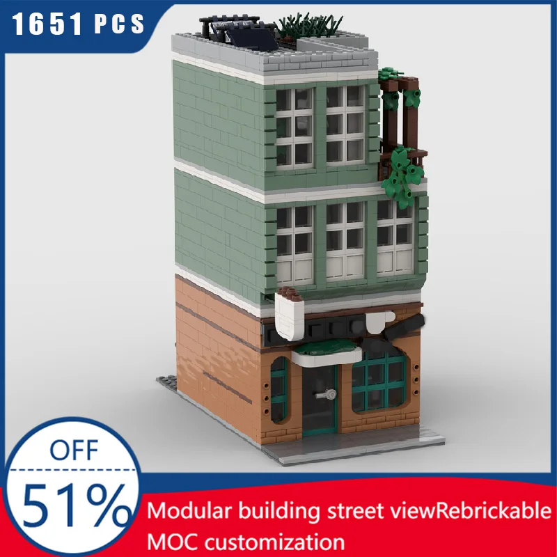1651 PCS Coffee Shop & Apartment Building Modular Building Blocks Modern Architecture Model Display Toys Kids DIY Assembly Gifts
