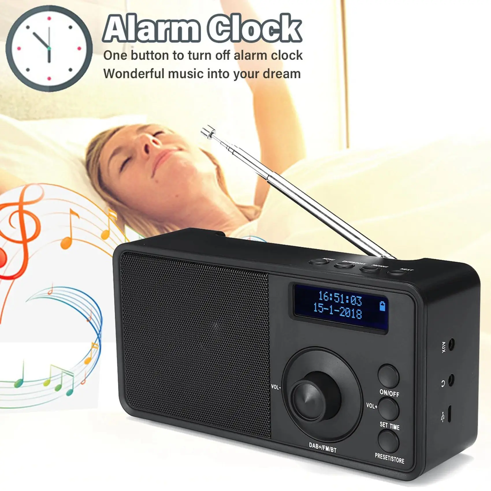 A14M 2X portátil + Radio Digital inalámbrico Bluetooth altavoz estéreo pantalla LCD auriculares para exteriores soporte despertador FM AUX