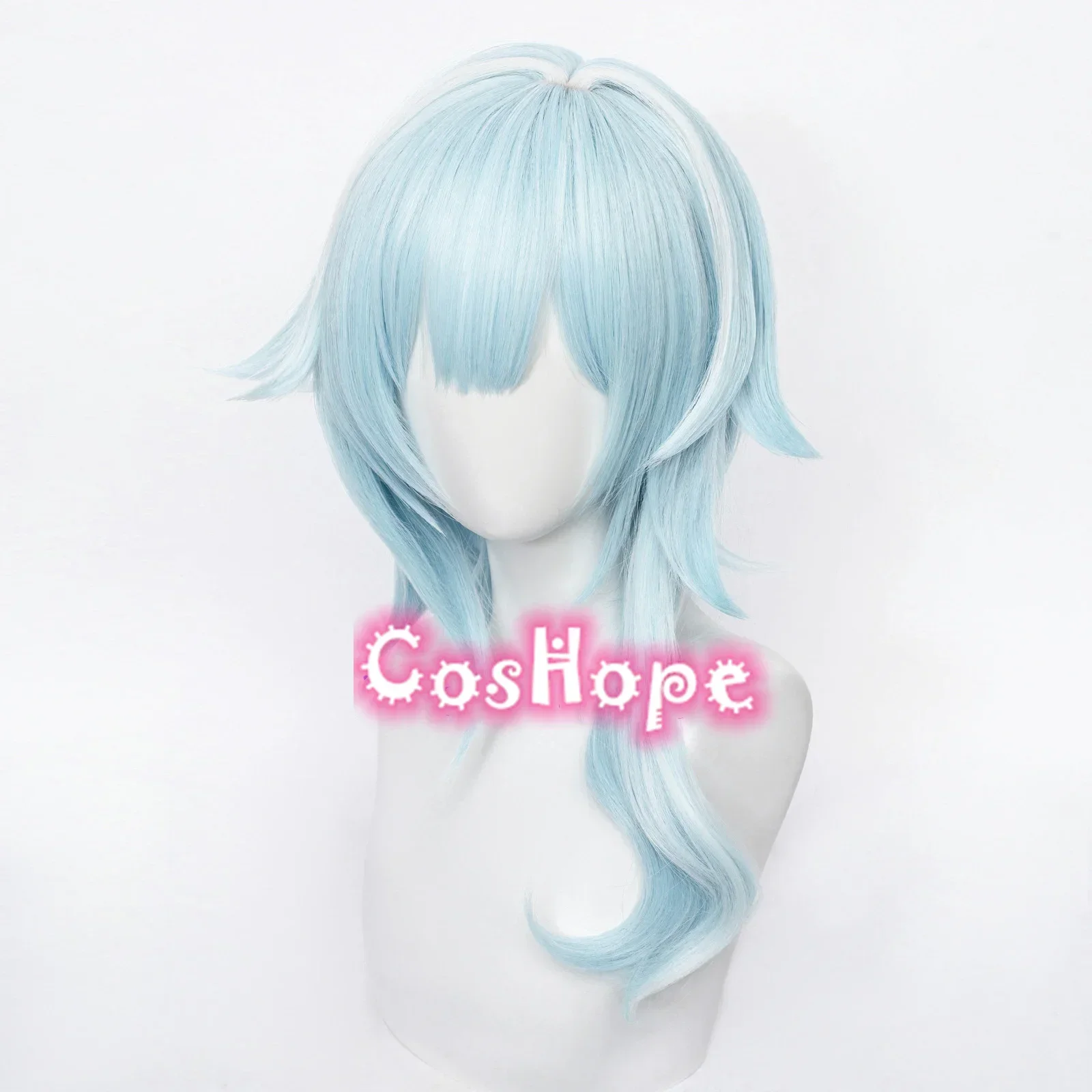 Auf Lager Eula Cosplay Perücke Frauen 48 cm Kurze Perücke Blau Weiß Perücke Cosplay Anime Cosplay Perücken Hitzebeständige Synthetische Perücken Halloween