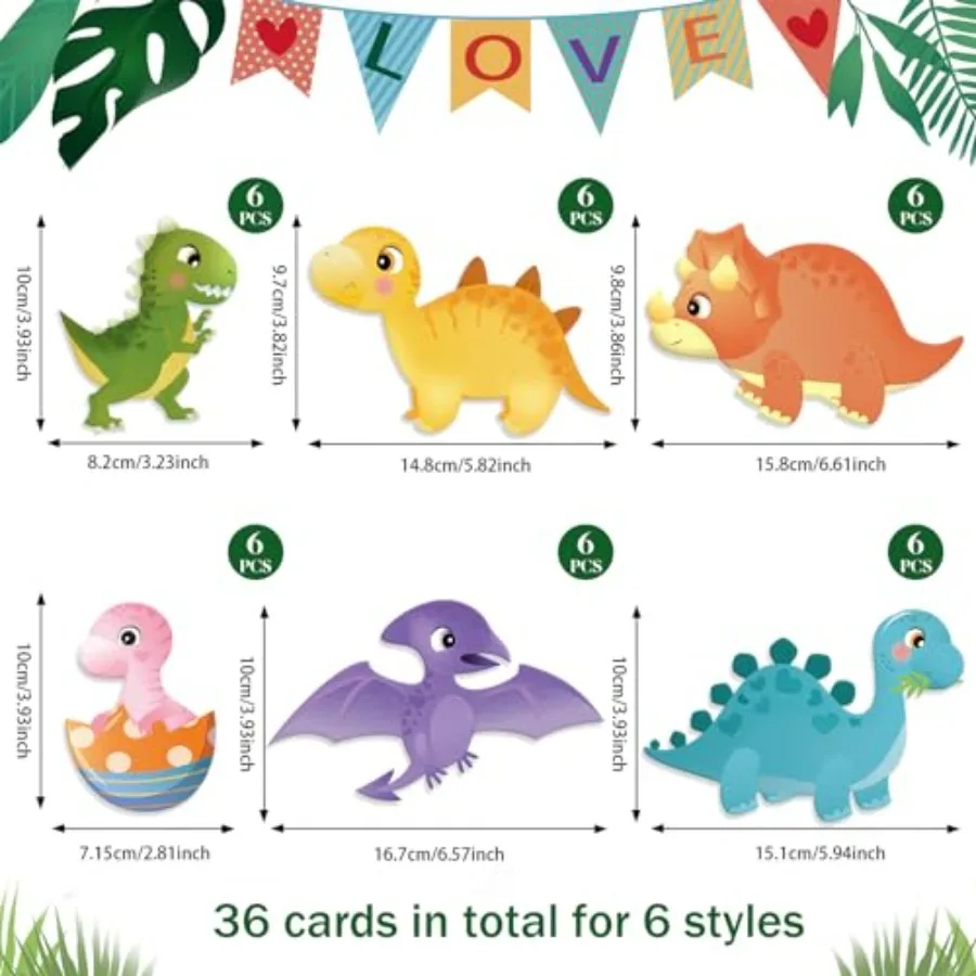 صندوق عيد الحب مقاس 7.8 × 7.8 بوصة مع 36 قطعة من بطاقات الديناصورات مثالية لصندوق بريد عيد الحب في المدارس والفصول الدراسية #3