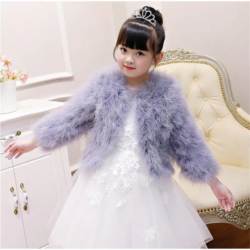 Neue 2025 Frauen Kinder Mädchen Winter Natürliche 100% Straußen Feder Türkei Pelzmantel Hochzeit blumenmädchen Jacke