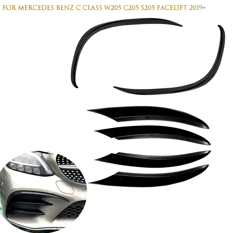 

For Mercedes Benz C Class W205 C180 C200 C260 2019 2020+ Car Front Bumper Wind Knife Grille Trim Cover Fog Lamp Strip Stickers