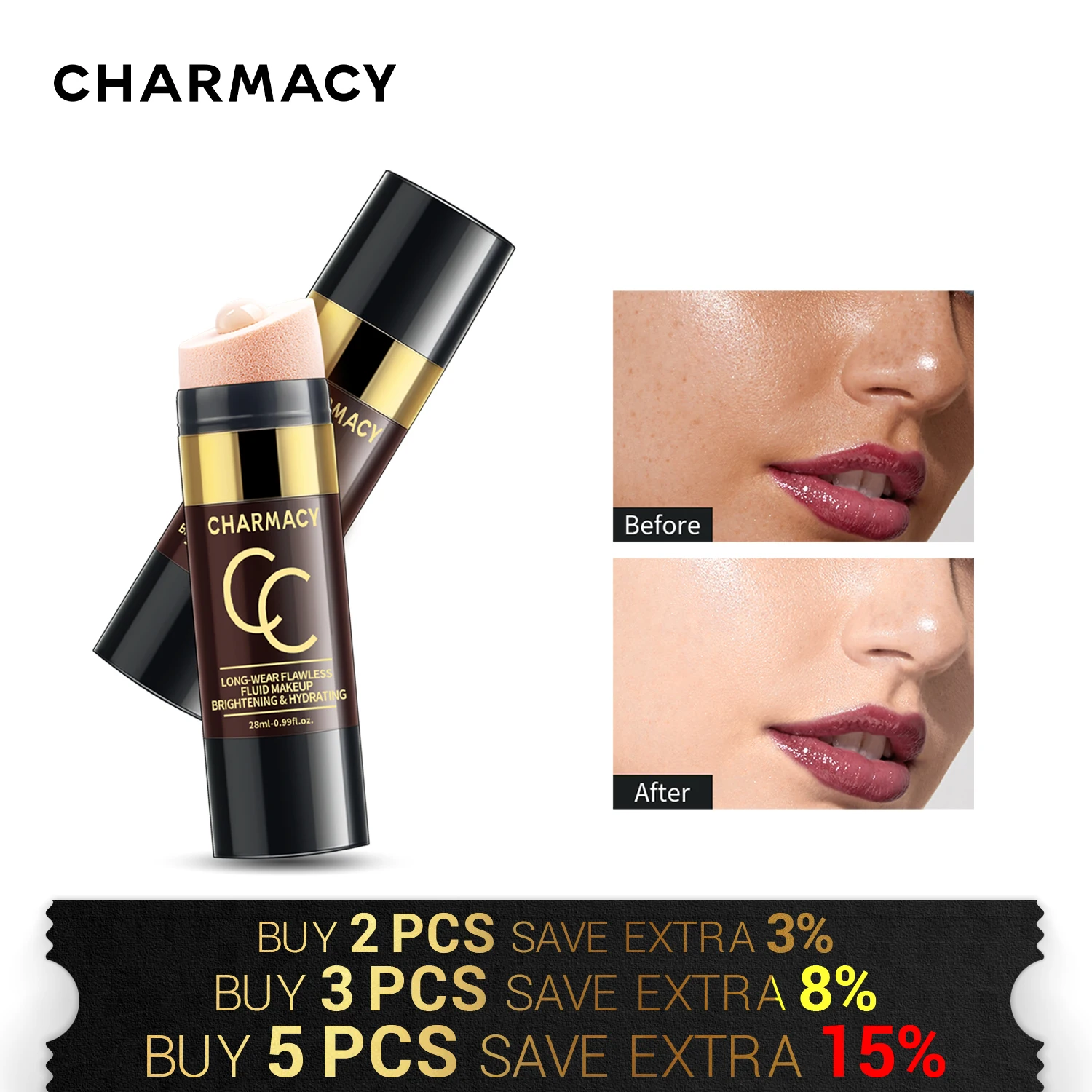 CHARMACY Facial Liquid Foundation Sponge Head 6 Color Oil Control Moisturizing Concealer Matte Primer Face Foundation Makeup