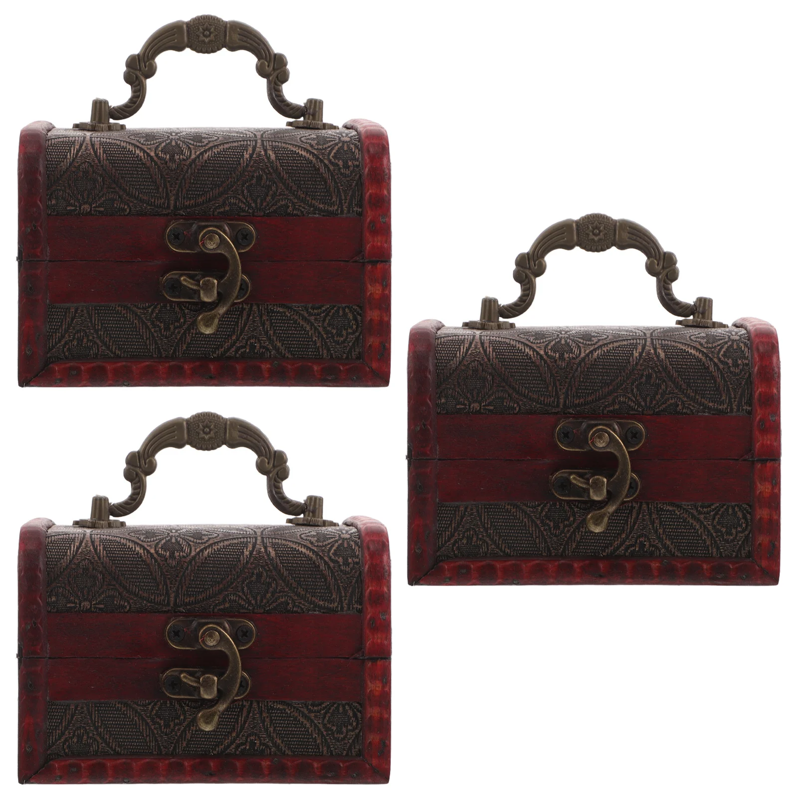 

3pcs Vintage Jewelry Box Wooden Keepsake Storage Chest Lock Lid For Travel Home Decor Organizer Case