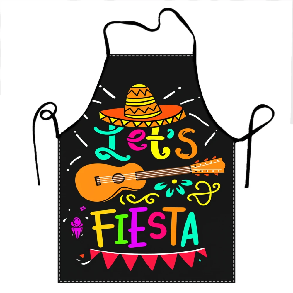 Let S Fiesta Apron Mexican Theme Cooking Apron With Sombrero Guitar And Colorful Design For Party Kitchen Wear
