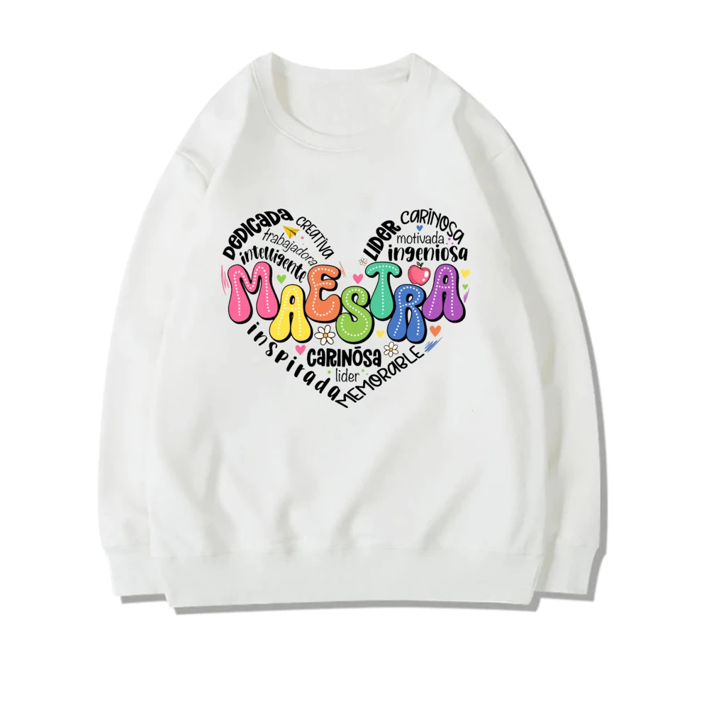 Spanish Maestra Print Girl sweatshirt Casual long Sleeve Round Neck Fashion hoodie Shirt Teacher Comfy Tee Top Teacher Clothes