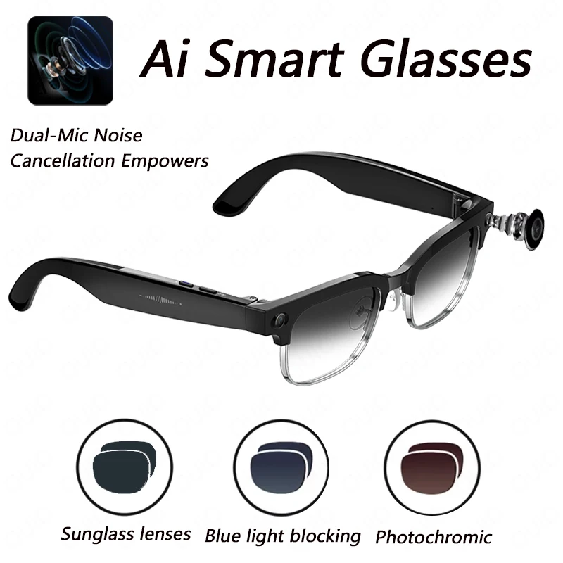 Lunettes intelligentes AI 800W Pixel AI caméra de prise de vue HD Photo vidéo appel vocal traduction musicale étanche Bluetooth AI lunettes intelligentes