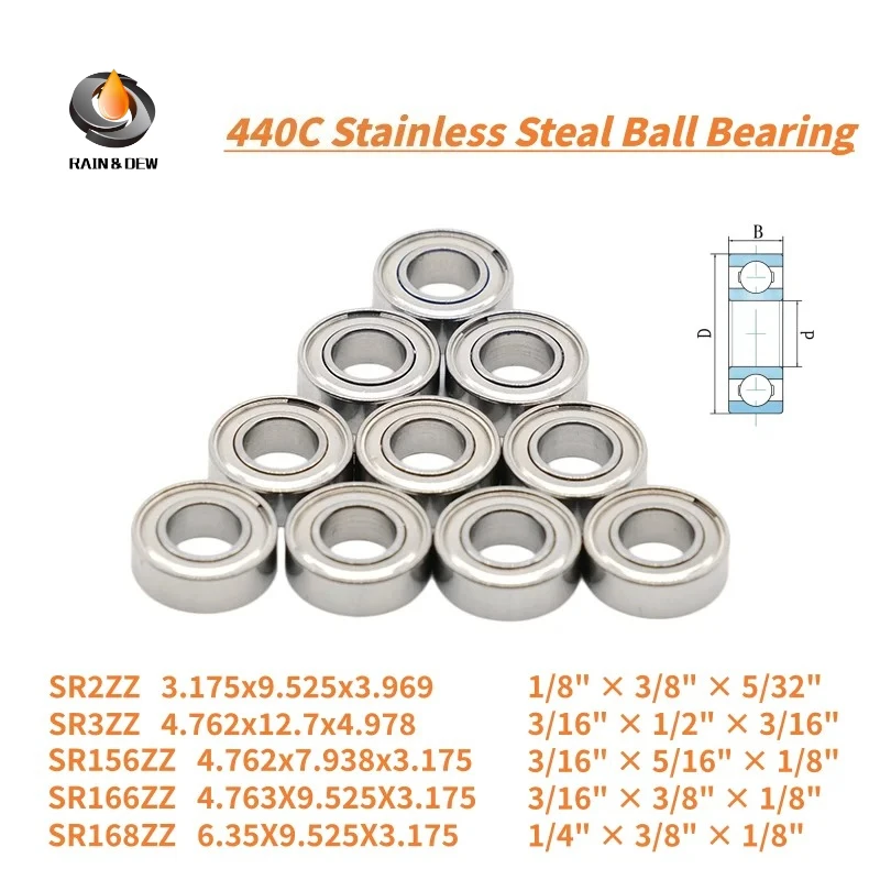 2/10Pcs  SR166ZZ Fishing Reel Bearing 3/16x3/8x1/8