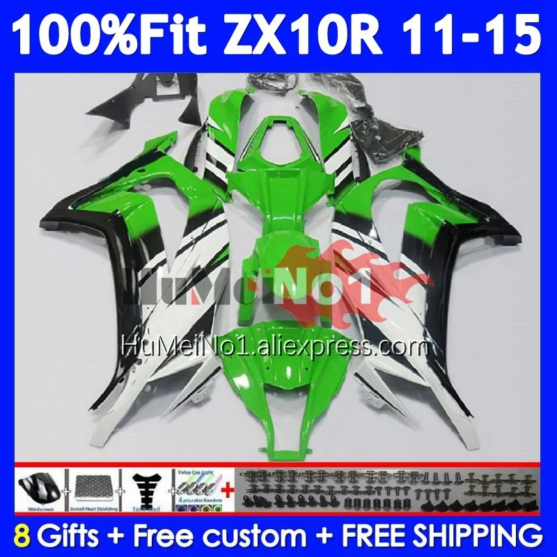 Injection For KAWASAKI NINJA ZX 1000 10R Green white 10 R 219No.6 ZX10R 11 12 13 14 15 ZX-10R 2011 2012 2013 2014 2015 Fairing