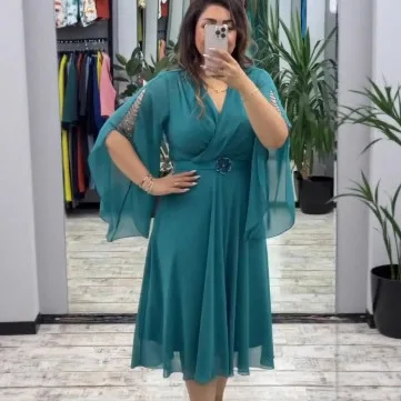 Flare Sleeve Chiffon T Shirt Women's V-neck Waist Cinched Short Sleeve Casual Blouse Top Fashion Clothing New Summer 2025