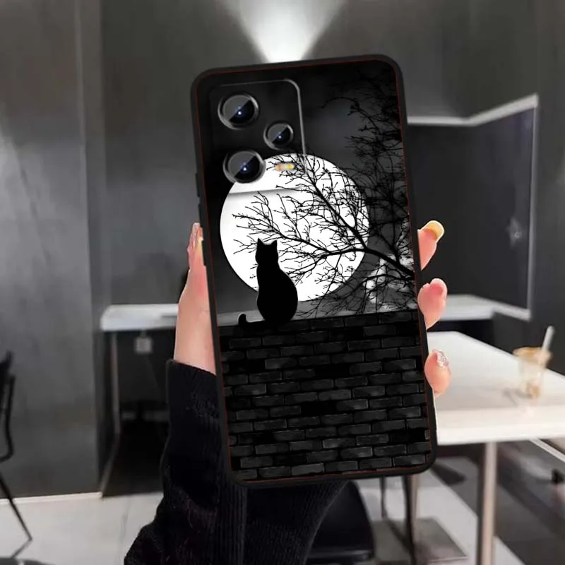 Dark Anime Cat Art Voor Xiaomi Redmi Note 15 14 13 12 12 S 11E 11 11 S Pro Plus 4G 5G Zwart Zachte TPU Cover