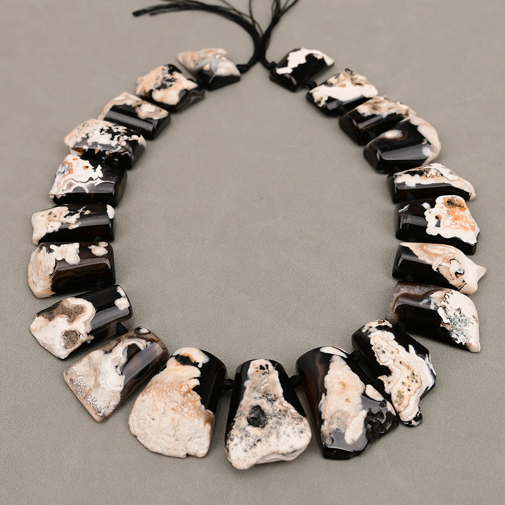 APDGG Natural Mix Black Color Ocean Agate Stone Nugget Top-Drilled Slice Loose Beads 16