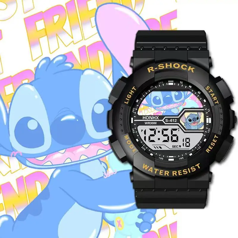 Stitch Star Baby Outdoor-Sportuhr für Kinder, multifunktionale elektronische wasserdichte Nachtlicht-Digitaluhr
