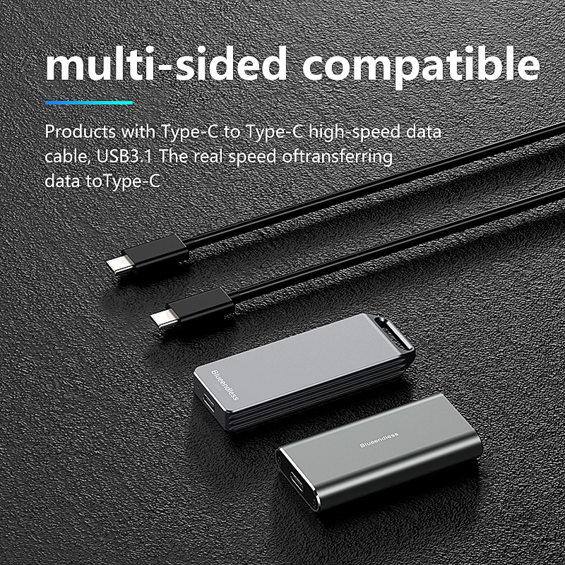 Blueendless Mini M.2 NVME Mobile Solid State Hard disk2242mm محمول جميع الألومنيوم TYPE-C صندوق القرص الصلب المحمول الخارجي للكمبيوتر المحمول