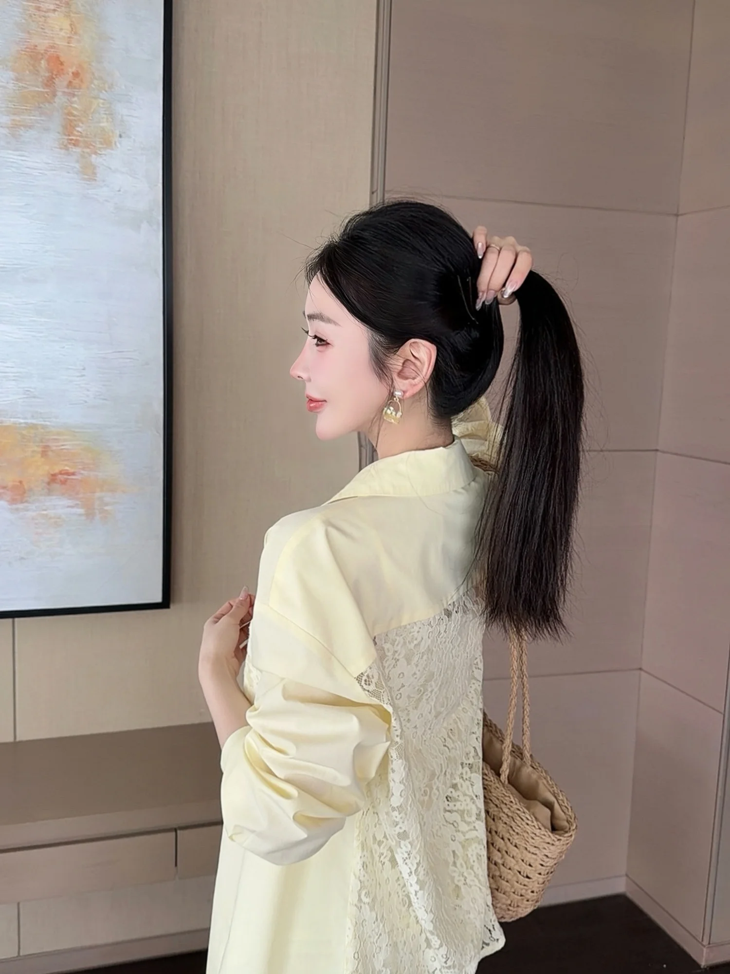 

Женская модная рубашка с длинными рукавами и кружевными карманами, свободного кроя, из смесового хлопка, весенняя коллекция L3775