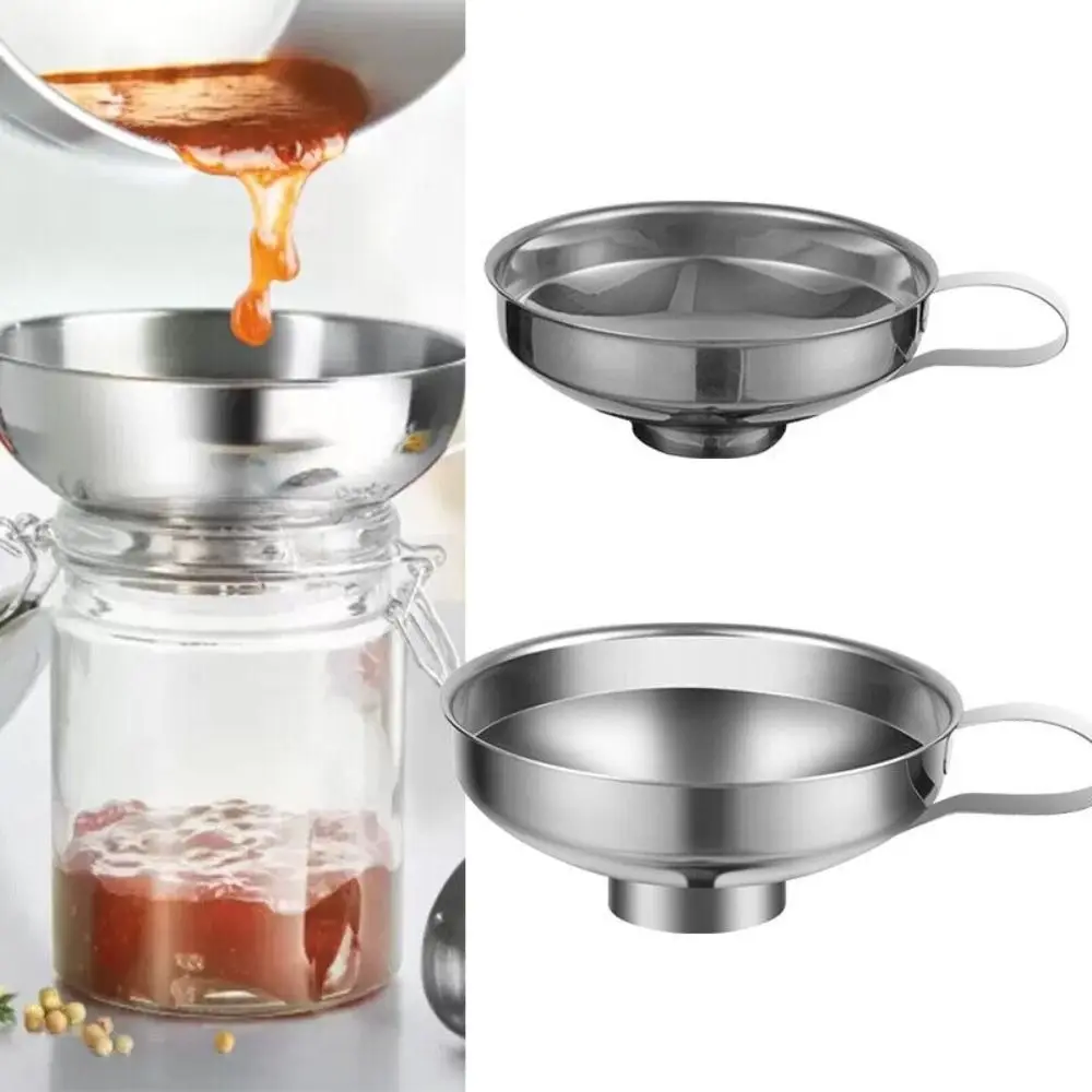 Stainless Steel Kitchen Funnel New Filter Tool Silver Large Opening Funnel Kitchen Supplies Wide Mouth Jam Funnel