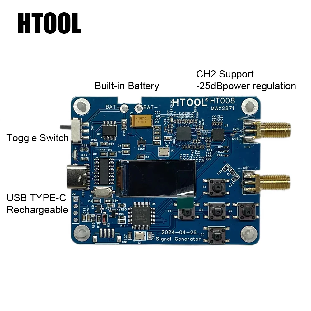 HTOOL HT008 MAX2871 Signal Source 23.5-6000MHz RF Module Consists of Serial Control CH2 support -25dB power regulation Upgrade