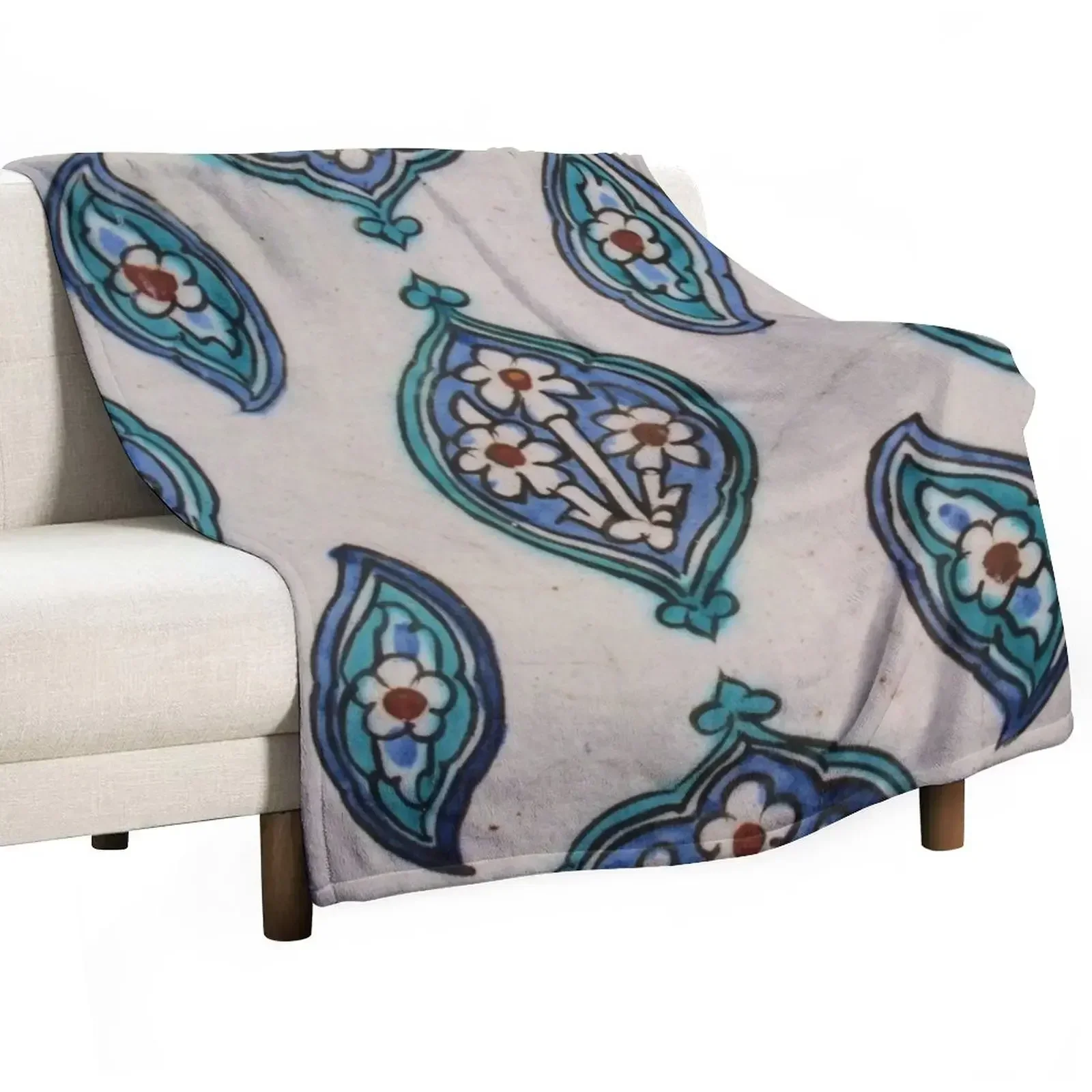 Turkish Ottoman design, Iznik Ceramic Tile Throw Blanket For Decorative Sofa Summer Beddings Plush Travel anime Quilt Blankets