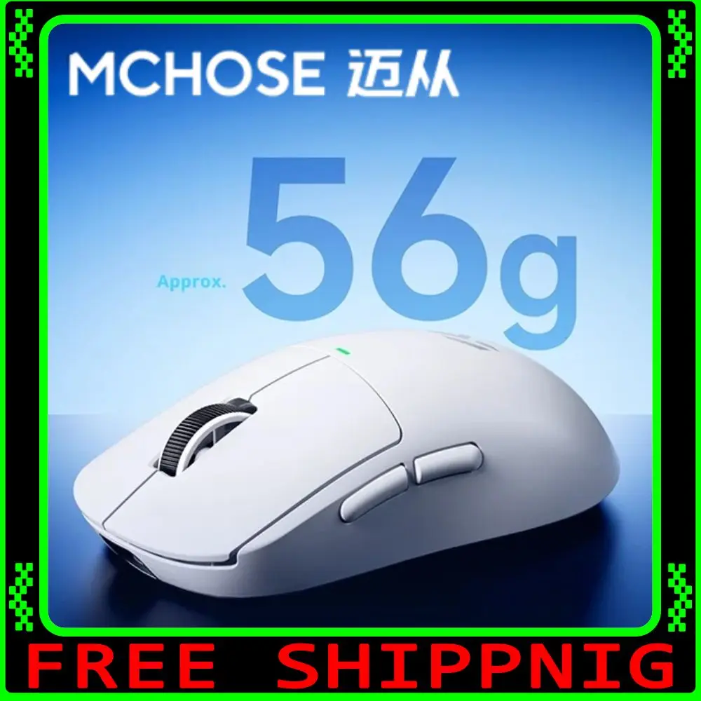 

Беспроводная мышь MCHOSE A5 V3, легкая игровая мышь, двойная скорость опрокидывания 8000 Гц, датчик PAW3395, киберспортивная мышь, TTC, энкодер с золотым колесом