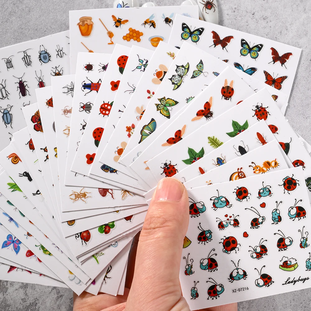 30 stks/set Zeven Sterren Lieveheersbeestje Nail Stickers 3D Creatieve Vlinder, Lieveheersbeestje, Slak, Bee Insect Serie Nail Decals manicure Decor