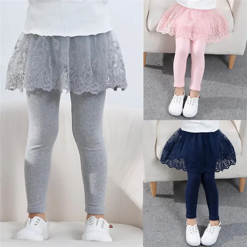 Nuevas mallas de algodón para niñas, falda de princesa de encaje, pantalones, falda ajustada para primavera y otoño, pantalones para niños de 2 a 7 años, ropa para niños